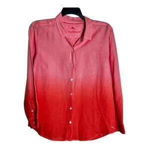 Tommy Bahama Women’s Linen Button Up Shirt Size L Orange Dip Dyed Long Sleeves